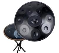 Harmonic Handpan Drum 22 Inch in D Minor, Prremium Steel Tongue Drum Instrument 9/10/12 Notes Hand pan Steel Drums, Includes Soft Bag, Mallets, Stand, Cleaning Cloth(Black,12 Notes/440Hz)