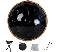 Harmonic Handpan Drum Hand Pan 9 10 12 14 Notes Professional Percussion Instrument Steel Handpan with Travel Bag Rope Decoration and Mallets for Meditation Yoga Zen,Black,9Notes