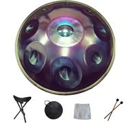 Harmonic Handpan Drum Hand Pan 9 10 12 14 Notes Professional Percussion Instrument Steel Handpan with Travel Bag Rope Decoration and Mallets for Meditation Yoga Zen,Purple,9Notes