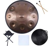 Harmonic Handpan Drum In D Major,9 10 12 Notes 22 Inch Steel Hand Drum, Percussion Instrument Yoga Meditation Beginner Handdrum Handmade Healing Music Instrument Gift-Brown||10Tones