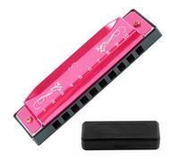 Harmonica 10 Hole 20 Tune C Key Standard Mouth Organ with Storage Case, 4.09 X 1.1 Inch Diatonic Harmonica for Beginner Students Kids(Rose)