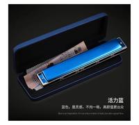 Harmonica 28 Holes Chromatic Harmonica C Key Professional Mouth Organ Portable Tremolo Mini Harps Woodwind Instruments(Blue)