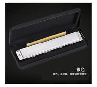 Harmonica 28 Holes Chromatic Harmonica C Key Professional Mouth Organ Portable Tremolo Mini Harps Woodwind Instruments(Silver)