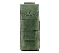 Harmonica Case Genuine Crazy Horse Leather - Handmade Belt Pouch with Reinforced Flap Cover, Compact Protective Holder for Harmonica, Vintage Style Music Accessory for Musicians (Green)
