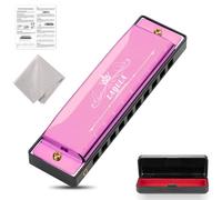 Harmonica Diatonic Blues Harmonica Key C Blues Harp Harmonica 10 Holes with Protective Case, Standard Harmonica Gifts for Adults, Professionals, Beginners and Students (Pink)