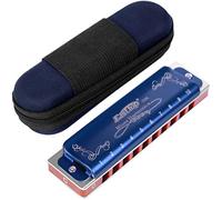 Harmonica Key of C 10 Hole 20 Tone Harmonica C Blues with Case Top Grade Heavy Duty for Professional Player,Beginner Gift - Blue