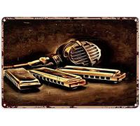 Harmonica Lovers Metal Sign Music Wall Art Kids Painting Harmonica Musical Instrument Decor Tin Aluminum Sign Wall Art Metal Poster 8x12 Inch