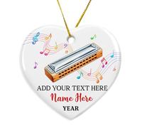 Harmonica Player Ceramic Xmas Ornament, Personalized Text & Name Harmonica Christmas 2025 Ornament, Music Lover Xmas Ornaments Gift Friend Men Women, Customized Musical Instrument Ceramic Keepsakes