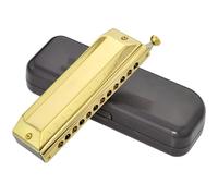 Harmonica Set Chromatic Harmonica 12 Holes Professional Performance Level 16 Holes Adult Beginners(12-hole gold round mouthpiece)