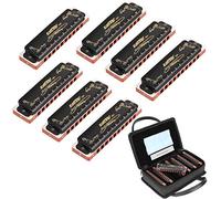 Harmonica Set Harmonica 7 Keys 10 Hole 20 Tone Professional Blues Harp Key of A B C D E F G for Professional Player,Beginner,Students,Children,Kids Gift(East Top)- Black