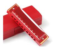 Harmonica Set Ten-hole Blues Harmonica C-key Beginner Professional 10-hole Blues Harmonica(Red)