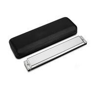 Harmonicas for Students 24 Hole Phosphor Bronze Reed Tremolo Harmonica Musical Instrument With Carry Case (Color : Silver_D Key)