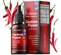 HARMONIFY Cayenne Pepper Liquid Drops with Vitamin D3 & K2, Hawthorn, Beet Root, Turmeric, Panax Ginseng, Berberine & Ceylon Cinnamon - Quality Supplement for Daily Wellness - 2 fl oz (60mL)