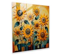 Harmonious Balance Glass Print - Geometric Abstract Sunflowers Glass Wall Art - Home Decoration, 28" x 28"