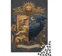 Harmonious Crest Sun, Moon, Raven, Squirrel 1000-Piece Adult Jigsaw Puzzle, 70x50cm/1000pcs, for Relaxed Evenings at The Table; White Card Pieces for Easy Sorting