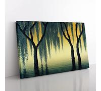 Harmonious Weeping Willow Trees Canvas Wall Art Print Ready to Hang, Framed Picture for Living Room Bedroom Home Office Décor, 50x35 cm (20x14 Inch)