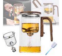 Harmony Auraleaf Magic Glass Tea Pot with Strainer and Separation, Wooden Handle (L)