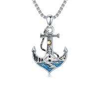 HARMONY BOLA Anchor Wave Necklace 925 Sterling Silver Lighthouse Pendant Anchor Jewelry Gifts for Men Women Graduation Gifts
