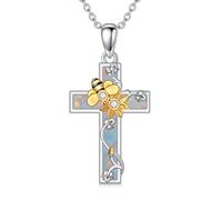 HARMONY BOLA Bee Cross Necklace 925 Sterling Silver Bee Pendant Sunflower Opal Cross Jewellery for Women