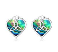 HARMONY BOLA Celtic Knot Triquetra Heart Stud Earrings 925 Sterling Silver Abalone Shell Vintage Irish Love Knot Heart Earrings Jewelry Gifts for Women