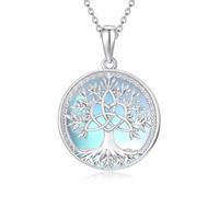 HARMONY BOLA Celtic Tree of Life Necklace 925 Sterling Silver Religious Celtic Knot Pendant Moonstone Tree of Life Jewelry Gift for Women