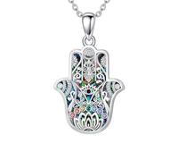 HARMONY BOLA Chakra Hamsa Necklace 925 Sterling Silver Evil Eye Hamsa Hand Pendant Lotus Hamsa Jewellery for Women
