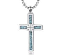 HARMONY BOLA Cross Necklace 925 Sterling Silver 22''+2'' Turquoise Crucifix Pendant Turquoise Cross Jewelry for Men Women