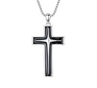 HARMONY BOLA Cross Necklace 925 Sterling Silver Black and White Crucifix Pendant Cross Jewellery for Men Women