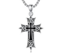 HARMONY BOLA Cross Necklace for Men 925 Sterling Silver Black Onyx Celtic Knot Cross Pendant Jewelry for Father Husband Birthday