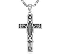 HARMONY BOLA Cross Necklace for Men 925 Sterling Silver Christian Fish Pendant Religious Jewelry for Father Husband Birthday