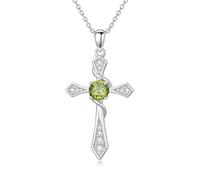 HARMONY BOLA Cross Necklace for Women 925 Sterling Silver August Birthstone Crucifix Pendant Birthstone Cross Jewelry for Women