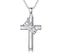 HARMONY BOLA Cross Necklace with Crown 925 Sterling Silver Crown Cross Pendant February Birthstone Jewelry for Women
