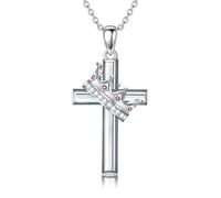 HARMONY BOLA Cross Necklace with Crown 925 Sterling Silver Crown Cross Pendant July Birthstone Crown Cross Jewelry for Women