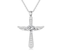HARMONY BOLA Cross Necklaces for Women 925 Sterling Silver Angel Wings Crucifix Pendant April Birthstone Cross Jewellery for Women
