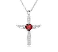 HARMONY BOLA Cross Necklaces for Women 925 Sterling Silver Angel Wings Crucifix Pendant January Birthstone Cross Jewellery for Women