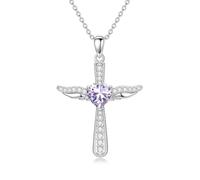 HARMONY BOLA Cross Necklaces for Women 925 Sterling Silver Angel Wings Crucifix Pendant June Birthstone Cross Jewellery for Women