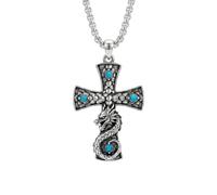 HARMONY BOLA Dragon Cross Necklace 925 Sterling Silver Dragon Cross Pendant Jewelry Gift Birthday for Men