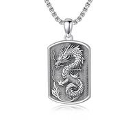 HARMONY BOLA Dragon Necklace 925 Sterling Silver Dragon Tag Pendant Animal Jewellery for Men Women