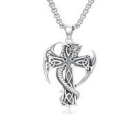 HARMONY BOLA Dragon Necklace for Men 925 Sterling Silver Celtic Knot Cross Pendant Dragon Cross Jewelry for Husband Father Birthday
