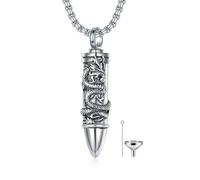 HARMONY BOLA Dragon Urn Necklace for Ashes Sterling Silver Bullet Dragon Pendant Cremation Jewellery Memorial Gifts for Women Men