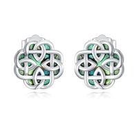 HARMONY BOLA Endless Celtic Knot Studs Earrings 925 Sterling Silver Abalone Shell Vintage Irish Knot Stud Earrings Jewelry Gifts for Women