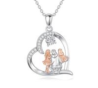 HARMONY BOLA Father Two Daughters Heart Necklace 925 Sterling Silver Daughter Pendant Jewelry Gift for Women Birthday Christmas