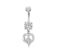 HARMONY BOLA Heart Belly Button Ring for Women 925 Sterling Silver Hypoallergenic Heart Dangle Belly Button Ring Body Piercing Jewelry Birthday Gifts