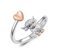 HARMONY BOLA Highland Cow Ring - 925 Sterling Silver Adjustable Open Ring - Women's Birthday &