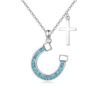 HARMONY BOLA Horseshoe Necklace 925 Sterling Silver Turquoise Faith Cross Pendant Western Cowgirl Equestrian Jewelry Gift for Women