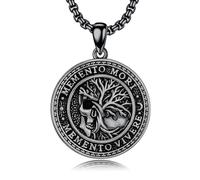 HARMONY BOLA Memento Mori Necklace for Men 925 Sterling Silver Memento Mori Pendant Tree of Life Skull Protection Jewelry Gifts