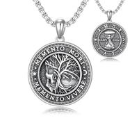 HARMONY BOLA Memento Mori Necklace for Men 925 Sterling Silver Memento Mori Pendant Tree of Life Skull Amulet Jewelry Gifts 22+2 Inch Chain