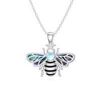 HARMONY BOLA Moonstone Bee Necklace 925 Sterling Silver Abalone Shell Bumble Bee Pendant Jewelry Birthday Christmas Gifts for Women