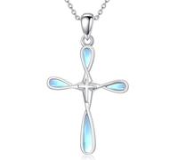 HARMONY BOLA Moonstone Cross Necklace 925 Sterling Silver Moonstone Faith Pendant Religious Jewelry Gift for Women