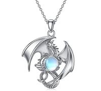 HARMONY BOLA Mothers Day Gifts Dragon Necklace 925 Sterling Silver with Moonstone Flying Dragon Pendant Jewellry Birthday Christmas Halloween Gifts for Women
